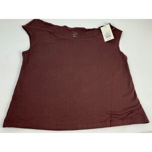 A New Day Womens Tank Top Sleeveless Brown Crew Neck Casual Blouse‎ L